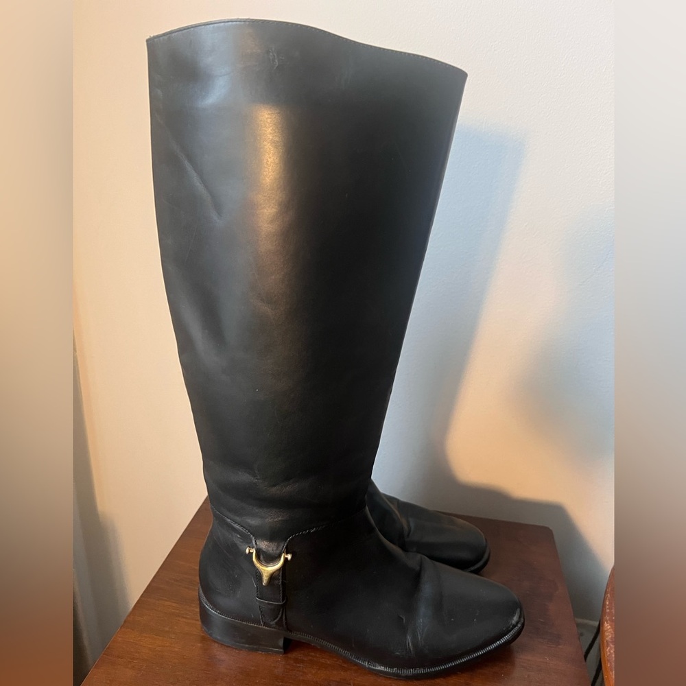 Vintage Étienne Aigner Black Leather Knee-High Riding Boots 7.5